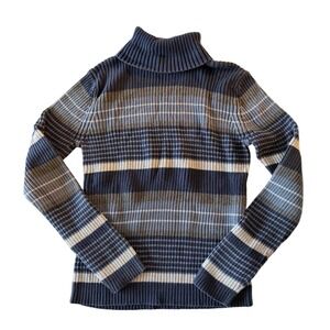 Sonoma Life + Style Womens Ribbed Turtleneck Sweater Blue Grey Striped Large